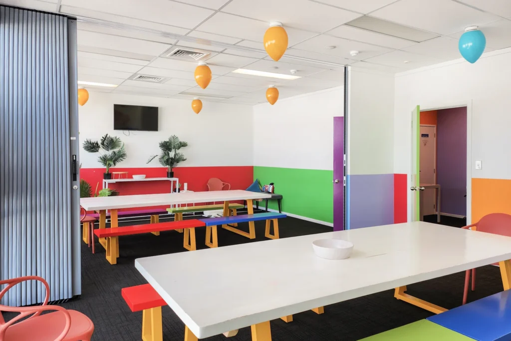 DuraFlex accordion partition in kids play centre creating flexible play and learning spaces