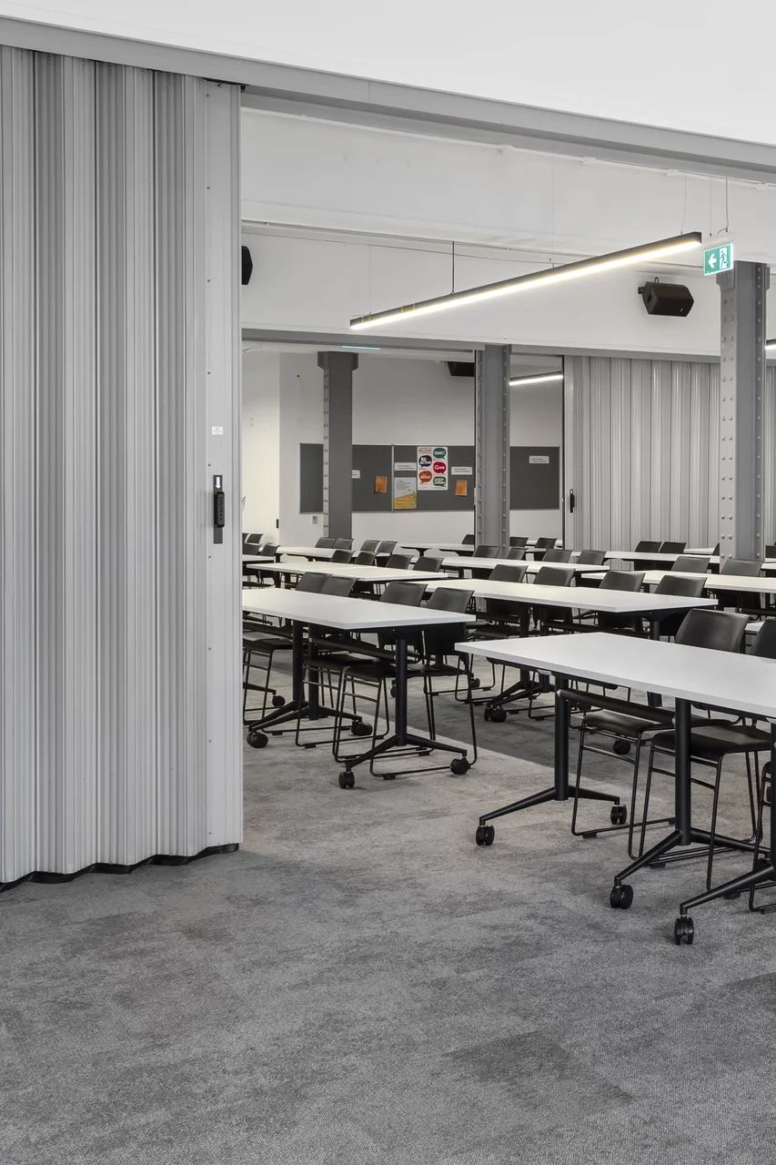 DuraSound movable partitions separating large open school spaces